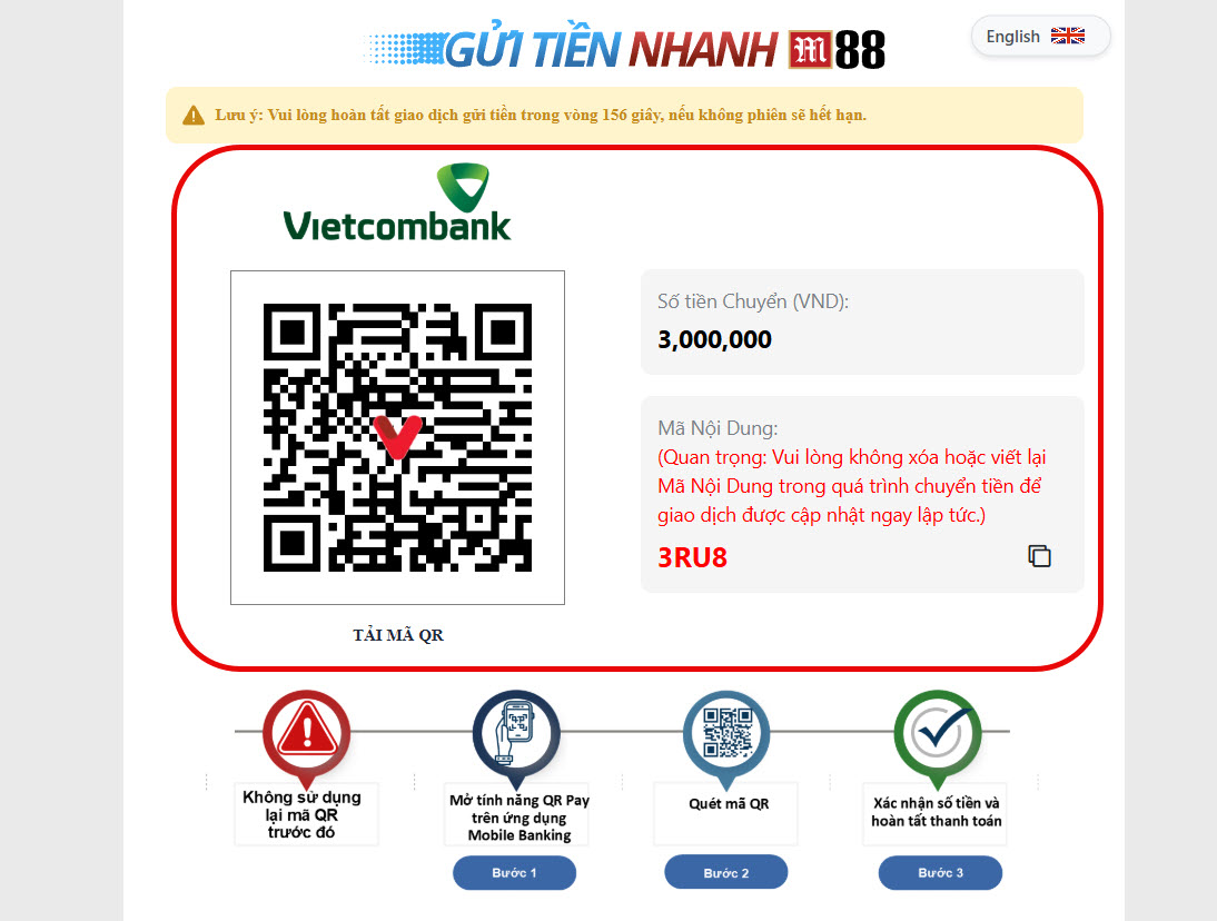 Bước 4: Chuyển khoản tới M88 buoc 4: chuyen khoan toi m88