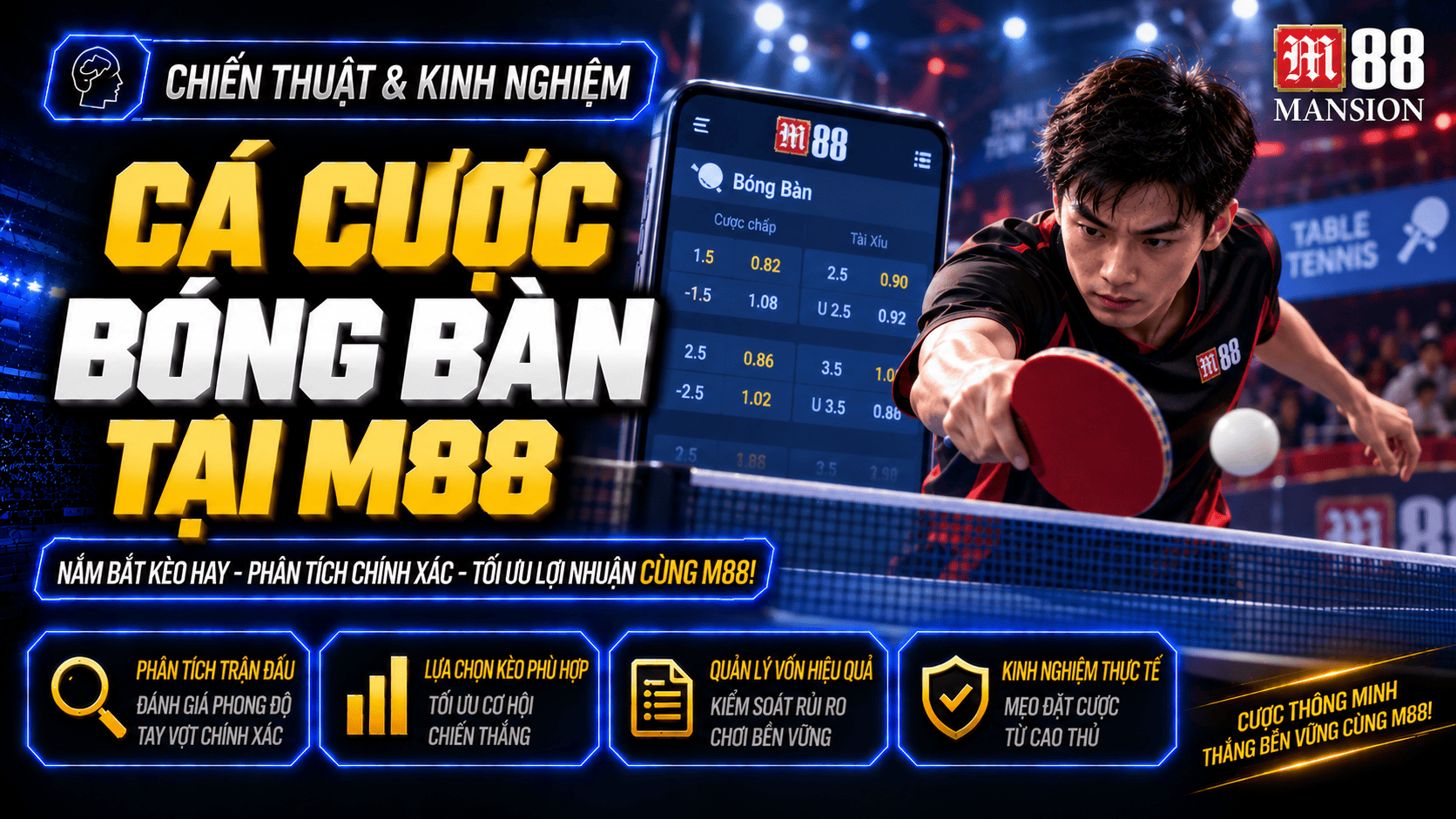 Cá cược bóng bàn tại M88: Cách đọc kèo, quản lý vốn và chơi hiệu quả